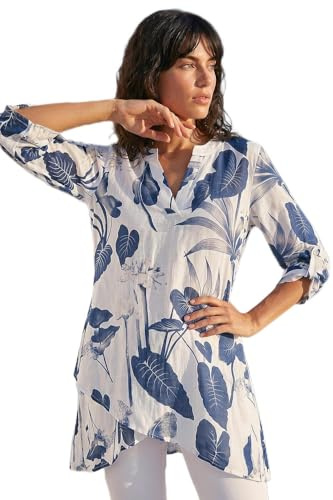 Roman Originals Floral Print Tunic Top for Women UK Ladies Casual Shirt Smart Blouse Asymmetric Wrap Hem Summer Holiday Party Cruise 3/4 Sleeve Longline Oversized - Navy - Size 20
