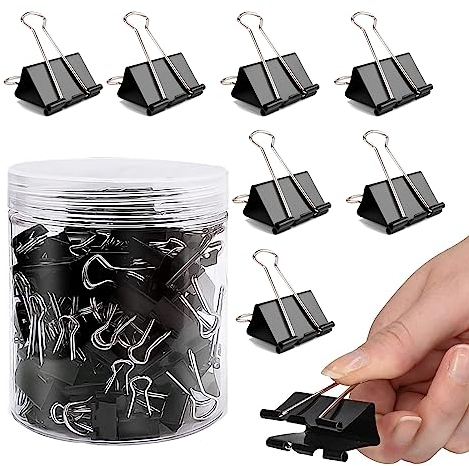 RUNYU Set di 100 mollette pieghevoli, 25 mm, colore nero, clip in metallo, per ufficio, scuola, cancelleria