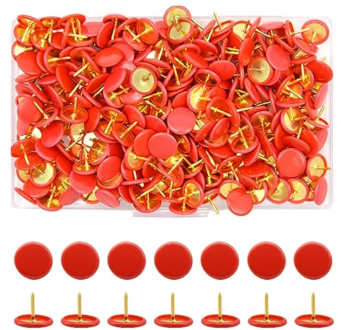 Hocansen 300 Stück Reißnägel 10x9mm Runde Pinnadeln Flacher Kreativ Dekorative Reißzwecke für korkwand,Büro,Heimdekoration(Rot)
