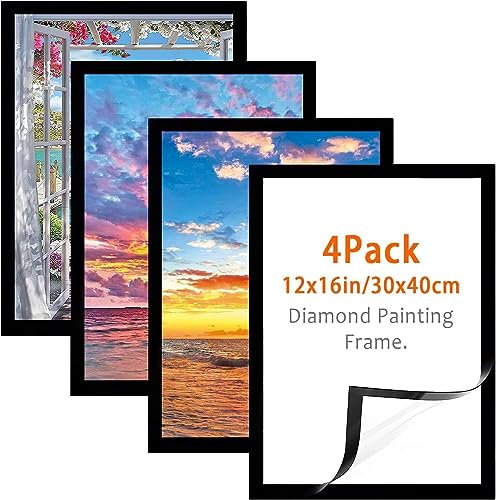 4 Packung Diamond Painting Frames 30x40 cm - Diamond Art Frame 12x16 Zoll,Diamant Malerei Rahmen für Diamant Malerei Anzeige und Schutz, Home Wall Office Dekor