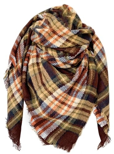FIFTHAVE Schal Damen Scarf Women Tuch Schal Winterschal Karo Herbst Strickschal Weich Warmer Deckenschal Poncho Cape Herbstschal Dreieckstuch Braun