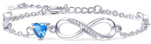 Tusuzik Armband Damen Silber 925 Damen Zirkonia Unendlichkeit Herz Armband Verstellbares Armbänder Geburtstag Muttertag Jahrestag Schmuck Geschenk für Frauen