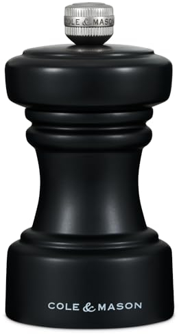Cole & Mason H233061 Hoxton Black Wood Pepper Mill, Precision+ Carbon Mechanism, Compact Pepper Grinder with Adjustable Grind, Beech Wood, 104mm, Seasoning Mill, Lifetime Mechanism Guarantee