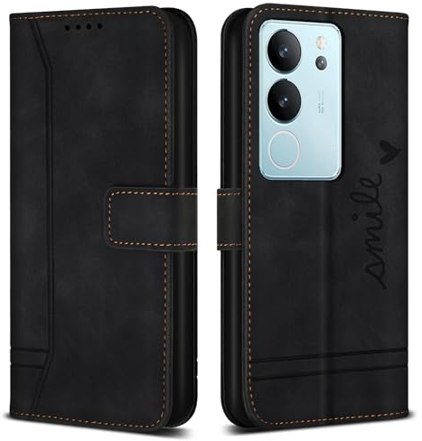 Bravoday Hülle für VIVO V29 5G / S17 Pro 5G, PU Ledertasche Handyhülle mit Kartenfäch & Kickstand, Flip Schutzhülle Kompatibel mit VIVO V29 5G / S17 Pro 5G, Schwarz