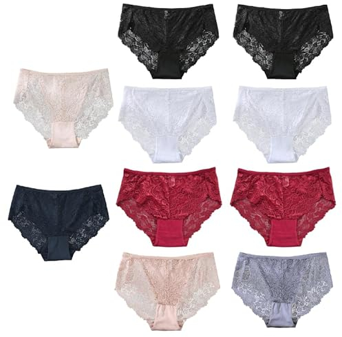 Hialegion Unterhosen Damen,10er-Pack Spitzen Hipster UnterwäSche Sexy FüR Frau Panties Slip GroßE GrößEn Nahtlose 2XL