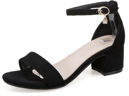 OALEEN Sandales Femme Eté Talon Carré Bride Cheville Nu-pieds Suède Confortable Chaussures Ouverte Soirée Mariage Noir 47