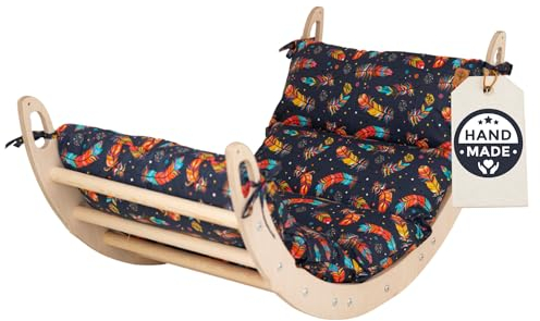 WoodsCraft Kletterbogen mit Kissen - Holz Klettergerüst Indoor - Hypoallergen Kissen für Kletterbogen, Holzwippe, Bogenwippe - Montessori Kletterspielzeug - Baby Klettern Indoor - Wippe Kinder
