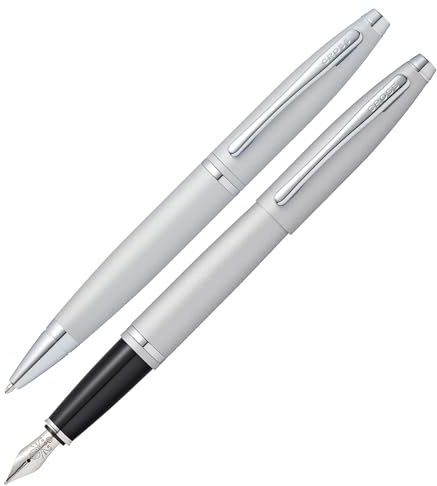 Cross Calais Kugelschreiber und Füllfederhalter Geschenkset (Strich- bzw. Federstärke M, Schreibfarbe schwarz) Satin Chrom
