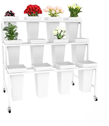 Blumenständer, Blumenladen-Ausstellungsstand, 3-Lagige, Abgestufte, Quadratische Eimer-Floristenregale Aus Kunststoff, Leicht Zu Bewegen, Topfpflanzenständer Aus Metall Für Den Hausgarten, Die Terras