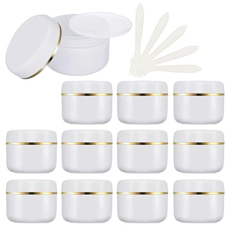 ZEOABSY 24 pièces 50 g Blanc Crème Pots en Plastique, 50 ml Avec Bord Or Cosmétiques récipient Lotion onguents DIY Masque facial Pots en Voyage