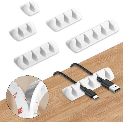 ZUOQIANG Cable Management Clips,Household Cable Retainers ,5 Pack Silicone Adhesive Wire Cable Holder,Wire Fixing Clips White Data Line Silica Gel Management Folder