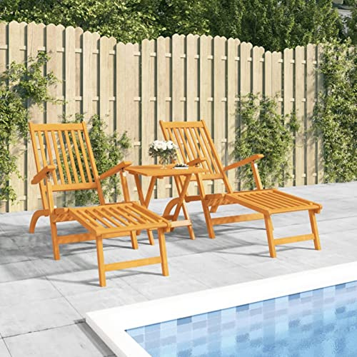 ShCuShan Liegestuhl für den Außenbereich mit Fußstütze und Tisch aus massivem Akazienholz, Hollywoodschaukel, Sonnenliege, Liegestühle für Sauna