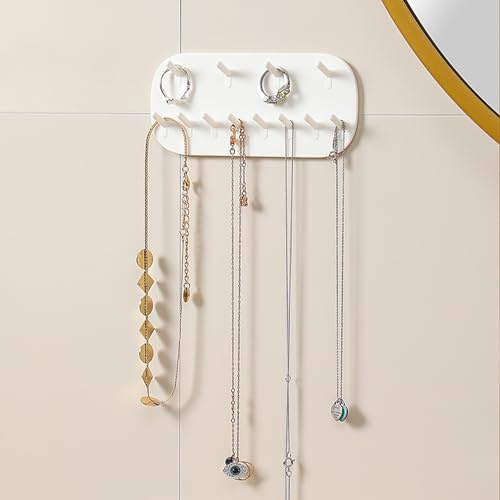 FIYSON 2 Stück Halskette Aufhänger Schmuck Organizer - Enthält 12 haken, Selbstklebend Wandmontierte Aufbewahrungshaken, für Ohrringe, Halsketten, Ringe, Armbänder, Fußkettchen, Schlüssel (Weiß)