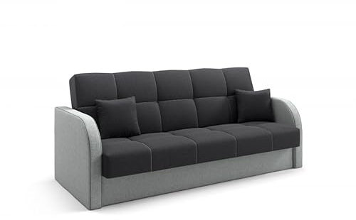 LIKMA Schwarz Hellgrau Ausziehbar 3 Sitzer Sofa Togo 214x93x85 cm Schlaffunktion Bettzeugbehälter Sofa mit Bettfunktion Schlafsofa Couchgarnitur Sofas & Couches Stoff Inari 100 + 91
