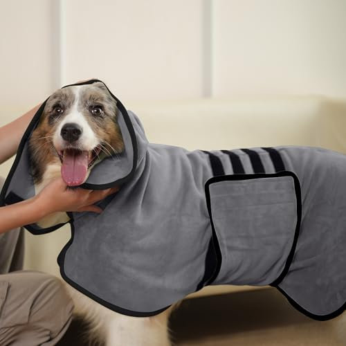 HezzLuv Hundebademantel Ultra Saugfähig Mikrofaser Hunde Trockenmantel für Schnelles Trocknen, Weiches Doppel-Layer Hundehandtuch für Welpen & Erwachsene Haustiere Katzen