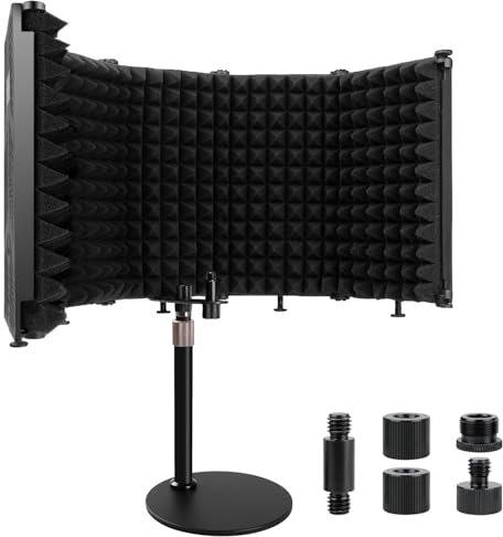 Rigych Mikrofon Isolation Schallschutz mit Mikrofonständer, Sound Proof Mikrofon Isolation Shield, Hohe Dichte Absorbierenden Schaumstoff Mikrofonständer für Studio Aufnhame Ausrüstung (5 Seiten)