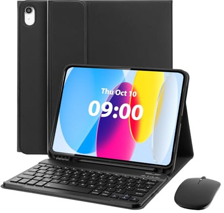 MAYPHY Keyboard Case with Mouse for iPad (A16) 11th Generation 11 Inch 2025/iPad 10th Generation 10.9 Inch 2022, UK Layout,Detachable Keyboard Case, Multi-Angle Viewing, with Pencil Holder, Black