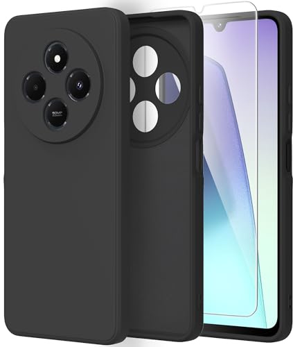 Nevecover Cover per Xiaomi Redmi 14C con Protettiva in Vetro Temperato, Silicone TPU Custodia 360 Antiurtfio Gradi,Nero