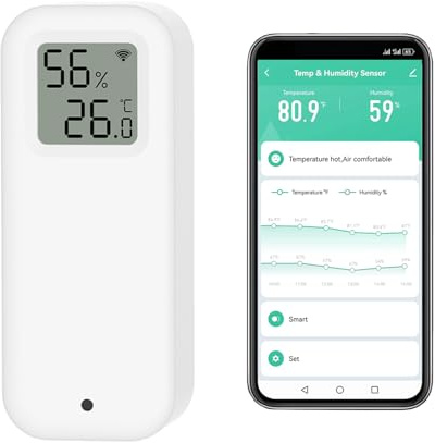 Digital Smart Thermometer Hygrometer, WiFi Temperature and Humidity Sensor with Self Magnetic Sheet, Calibration Temperature Sensor with App Notification Alert. Compatible with Alexa. 1PCS