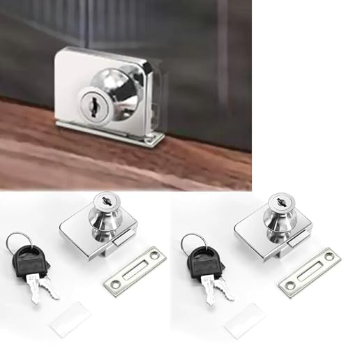2 Pcs Glass Door Locks Double Open Display Cabinet Locks with 4 Keys Anti Corrosion Glass Showcase Locks for Office Mall Display Cabinet (407 Lock)