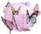 LIHAO 25cm Papier Lampion Lampenschirm mit Schmetterling Rund Laterne Classic Bamboo Style Gerippter Lampenschirm Deko für Party Garten Hochzeit Dekoration (Rosa)