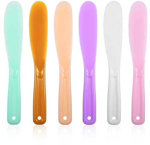 Yuanchu Lot de 6 spatules cosmétiques - Spatules de maquillage incurvées en plastique - Spatules cosmétiques réutilisables - Spatule à lotion - Masques pour le visage - Applicateur pour masque de gel