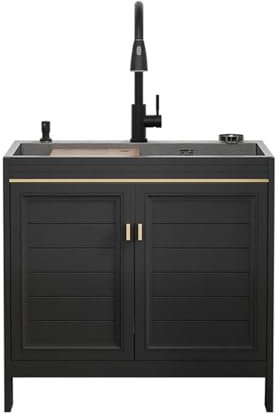 Lavandino nero con armadio e doccetta estraibile per cucina, bagno, cantina, 74,9 x 45 cm