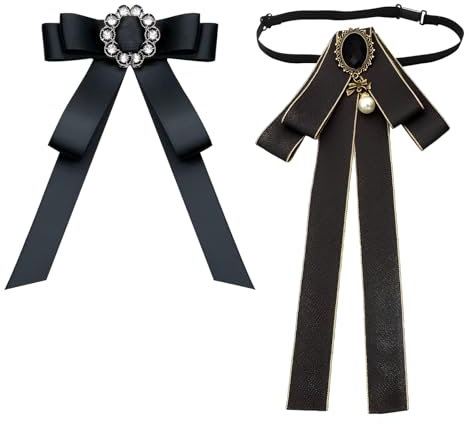 2 Pcs Cravate Broche Femme,Widesmart Broche en Strass Bijoux Noeud Papillon Pré-Noué Noeud Broche Cravate Bowknot Broches Perle Noeud Brooch Femme Fille Fête de Mariage Broches Ornement