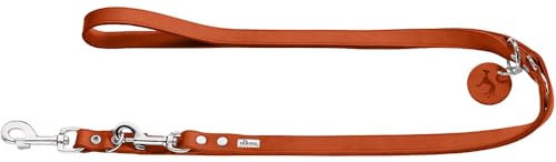 HUNTER verstellbare Hundeführleine aus Leder, Farbe: orange, besonders belastbar, 3-Fach verstellbar, mit Leder-Schlüsselanhänger, Made in Germany, Größe: 20/200