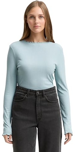 Tom Tailor Denim Damen 1048344 RIPP Langarmshirt mit Stehkragen (1er Pack)