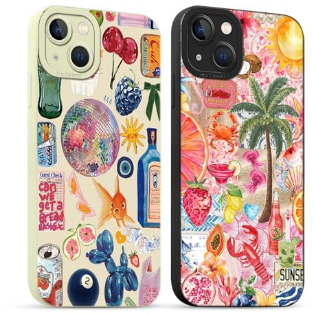 Yirlbey 2 Stück für iPhone 14 Hülle 6,1 Zoll Collage Handyhülle Aesthetic Motiv Muster Design, Weiche Bunt Silikon TPU Bumper Ultra Dünn Kameraschutz Schutzhülle Mädchen Case