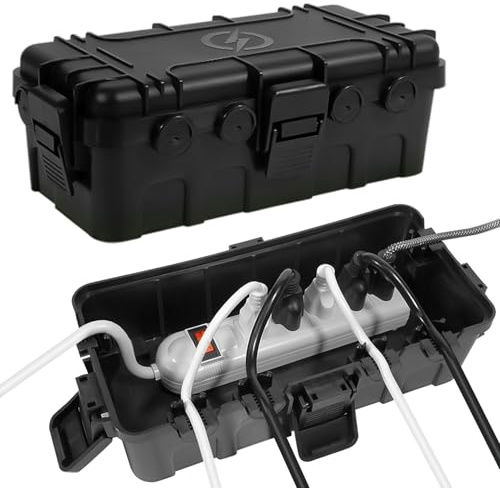 【2er Set】 Mittelgroße wasserdichte Kabelbox für den Außenbereich, IP54 wasserdicht, Wetterfeste, Ideal zum Schutz von Verlängerungskabeln, Steckdosenleisten Winkelsteckern(29.5x14.5x10.5cm) - Schwarz