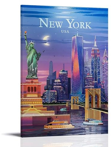 ouweri New York USA Vintage Reiseposter dekorative Malerei Leinwand Wandkunst Wohnzimmer Schlafzimmer Gemälde 50 x 75 cm