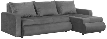FORNIRO 24 Serena Ecksofa mit Schlaffunktion und Bettkasten - Sofa mit 3 Sitzen und Robustem Überzug - Schlafcouch L-Form Universal - Modern Couch - 226x143x83 cm - Farben (Stoff Komfort, Grau)