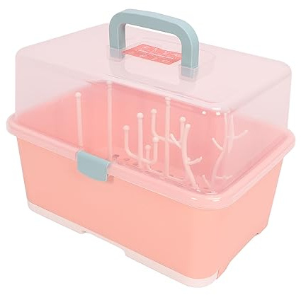Naroote Porte de Bouteille de Séchage, Conception de Joint à 360 °, Récipient de Grande Casse d'allaitement Portable, Récipient à Poussière, Gardez Le Sec à la Maison (Rose implicite)