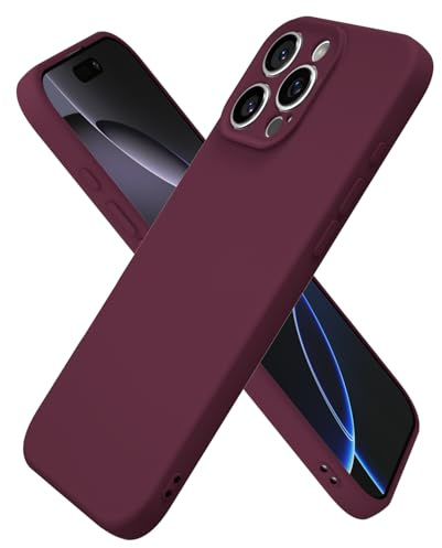 Oakxco for iPhone 16 Pro Max Case Silicone, Ultra Slim Thin Phone Case for Women Girls, Plain Solid Color Minimalist Aesthetic Cute Girly Design, Soft Rubber Gel TPU with Camera Cover, Burgundy Maroon