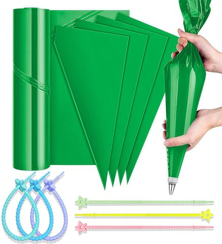 Pure Vie Poche à Douille Jetable en Rouleau - 100 Poches Prédécoupées et Renforcées, avec 6 Attaches en Silicone - pour Décorer Cupcakes, Gâteaux et Biscuits, 16x28 cm