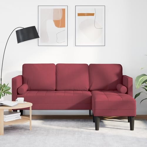 WEMYUFURN 3-Sitzer L-Form Sofa in Weinrot mit Buchenholzrahmen – Modernes Ecksofa für Wohnzimmer und Lounge mit Polyesterkissen und Stabiler Bauweise