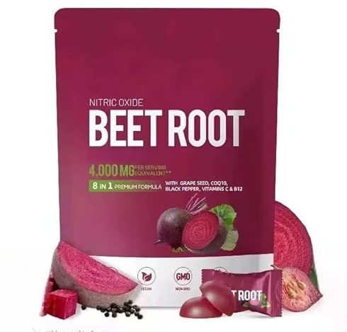 Rote Bete 8-in-1-Premium-Energie – Rote-Bete-Extrakt, Traubenkernextrakt, schwarzer Pfefferextrakt, Vitamine C und B12