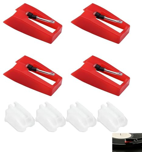 4 Pcs Record Player Needle, Diamond Stylus Replacement for Suitcase Turntable and Vinyl LP Player, Easy Install Phonograph Stylus Needles Compact Design for Clear Sound Playback and Record Protection