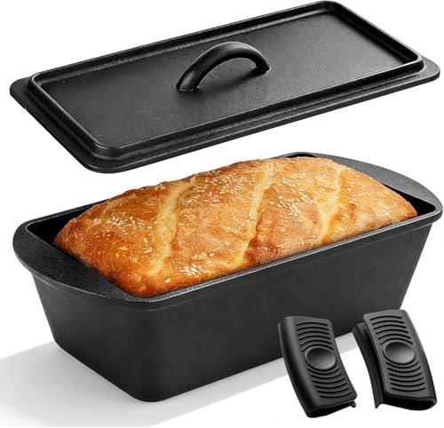 unbholkk Brotbackform Mit Deckel, 28cm Brotbackform, Wiederverwendbar Gusseisen Topf Brot Backen Mit Silikongriffen, Brotbacktopf Geeignet FüR Backofen, Grill, Erdgas