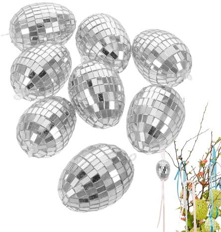 8 Stück Glitzer Ostereier Silber, Glaseier Zum Aufhängen, 4 X 6cm Spiegel Disco Ostereier Discokugel Osterdeko Feiertags-dekoeier, Reflektierende Osterei-Ornamente Für Vielseitige Frühlings