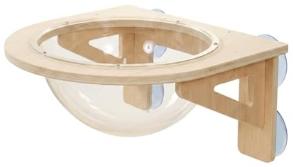 JISADER Cat Window Perch with Clear Acrylic Bowl, Solid Wood Window Bed and Hammock for Indoor Use, Fixed Mount No Drill Space Saving Cat Furniture