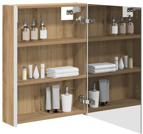 vidaXL Badezimmerspiegelschrank Kunsthandwerk Eiche, Stylischer Badezimmeroberfläche, Wandspiegel, Cooles Stauraum, Moderne Vanity, anpassbare Beleuchtung, Platz sparen