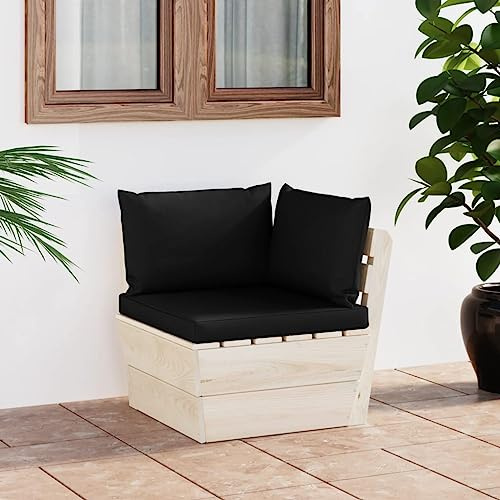 Kaloriko Garten-Paletten-Ecksofa Element aus imprägniertem Fichtenholz mit Polster und Kissen, wetterfest, modulare Sitzgruppe für Terrasse Balkon Wintergarten