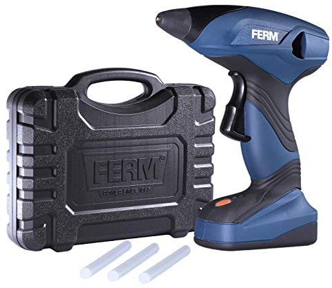FERM Pistola colla a caldo a batteria 7,2 V 1,5 Ah Ioni di litio. Include 3 stick colla, caricatore e custodia