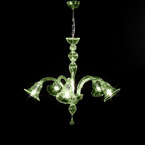 Lámpara de araña Nápoles de cristal de Murano 5 luces verde
