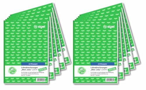 SIGEL Lohnabrechnung Mini Jobs A5 50 Blatt 10er Pack | LO519/10, mit Blaupapier für einfache Dokumentation