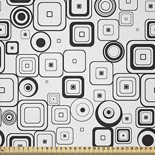 ABAKUHAUS Abstrakt Stoff als Meterware, Vintage Quadrate Retro, Microfaser Stoff für Dekoratives Basteln, 1M (230x100cm), Weiß Schwarz
