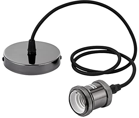 iTrend Vintage Ceiling Pendant E27 Lamp Holder Braided Light Fitting - Black Pearl